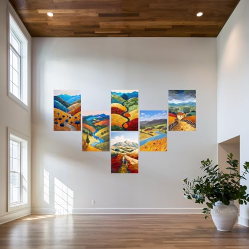 Image of SiddArtify Textured Landscape Art Prints Set - Vibrant Autumnal Colors - 300GSM Board - 12x18 Inch - Pack of 6 Wall Room Decoration art Poster Prints