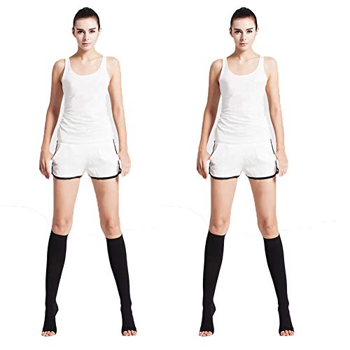 Chaussette Compression Invisibles Chaussettes de Compression à Bout Ouvert pour Soutenir la Voûte Plantaire, Gonflement, Varices, œdème, Chaussettes Hautes pour Femmes et Hommes (2 Paires),Noir,XXL Cover