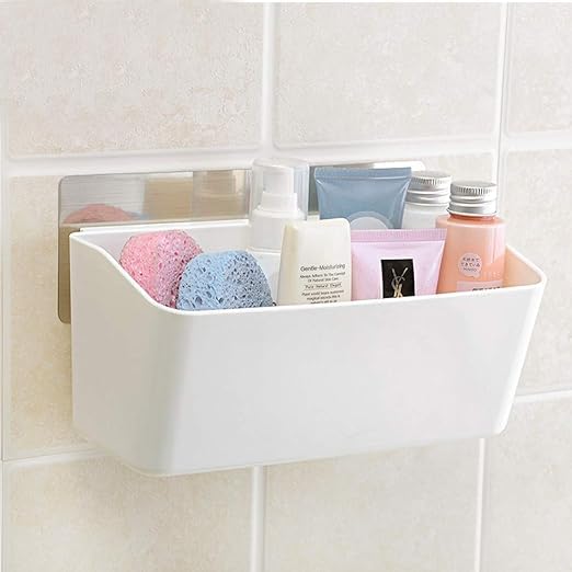 Plastic Self Adhesive Bathroom Shelves Bathroom Shelf Wall Holder Storage Rack Bathroom Rack Storage Box Strong Magic Sticker Shower Rack Shelf (White)-image-47