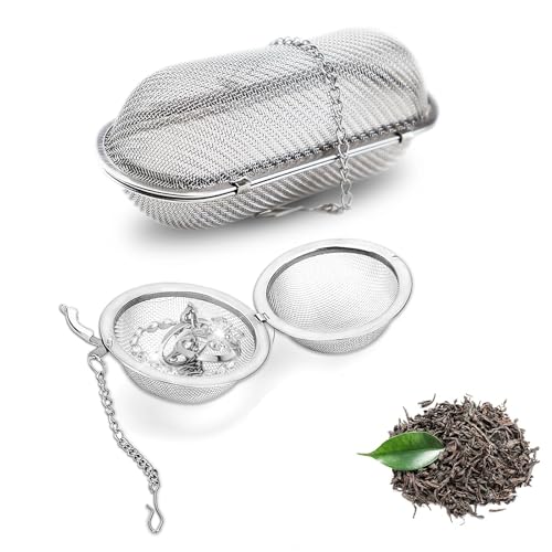 2 Stück Gewürzsieb Zum Mitkochen, Gewürzei, Edelstahl Teeei, Teesieb Gewürzkugel, Groß Gewürzbeutel Gewürzsäckchen, Tee Aus für Gewürz, Gewürzei-Gewürzsieb Gewürzfilter, Gewürzteefilter Kette Kochen