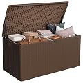 IDEALHOUSE 100 Gallon Resin Deck Box, Waterproof Outdoor Storage Box with Lockable Lid & UV Resistant, Patio Furniture Cushion Storage Container for Garden, Backyard, Poolside (Brown)