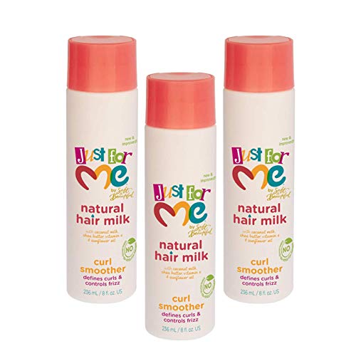 Just For Me Natural Hair Milk Curl Smoother (3 Pack) - Defines Curls & Controls Frizz, Contains Coconut Milk, Shea Butter, Vitamin E, Sunflower Oil, Lightweight Moisture, 8 oz