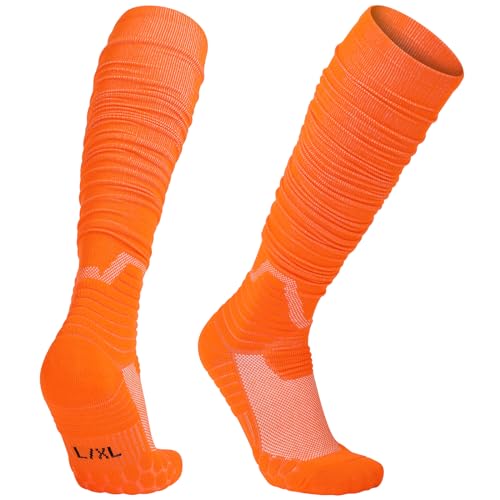Hotfiary Scrunch Football Socks Ultra Long Padded Sport Socks with Ankle Support Knee High Athletic Socks for Youth Adult