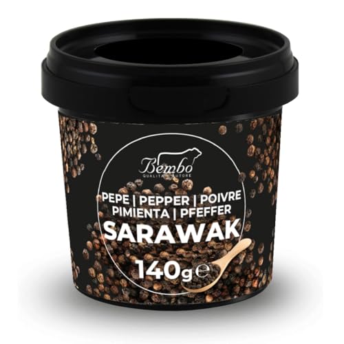 Pimienta Negra Sarawak en Grano 140 g Bembo – Especia Premium Aromática – Ideal para Molinillo y Cocina – Envase Hermético