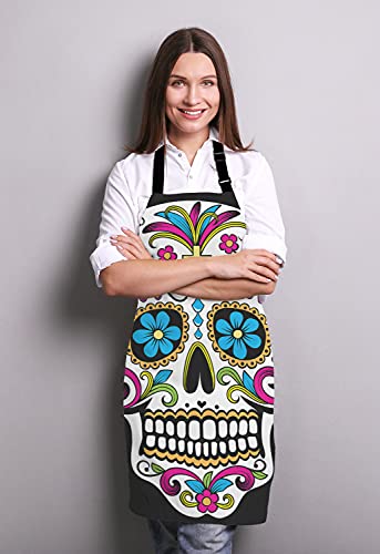 Lefolen Funny Apron For Women And Men,Sugar Skull Adjustable Kitchen Chef Apron For Cooking Baking - Cute Birthday, Anniversary, Mother's Day Apron Gifts For Mom Wife Girlfriend Aunt Grandma #TOP2