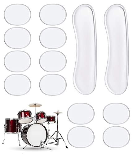 LICHUANUK 14 pcs Almohadilla de Tambor de Silicona, Almohadillas de Gel Amortiguador de Tambor Almohadillas de Silenciador de Tambor para el Control de Tono de Tambor(Transparente)