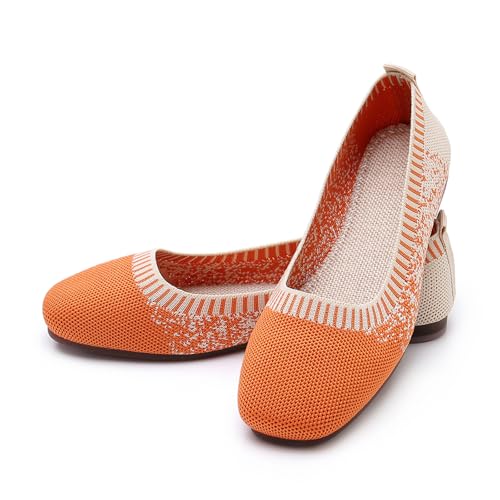 Image of RVROVIC Women's Knit Square Toe Ballet Flats, Slip‑On Casual Flat Shoes