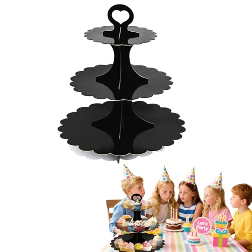 3 Tier Black Cupcake Stand,Cupcake Stand Cardboard – Easy to Assemble& Reusable(Lace Black)