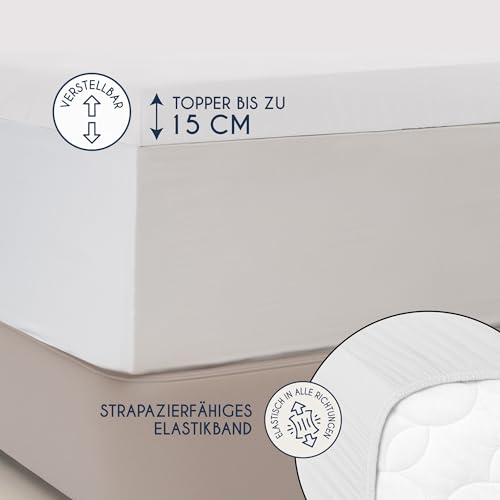 Dreamzie Premium Topper Spannbettlaken 180x200 cm - 200x200 cm - extra niedriger Seitenhöhe - für Topper - Topperauflage - Spannbetttuch Jersey Baumwolle, 150 g/m² - Oeko-TEX - Weiß 3