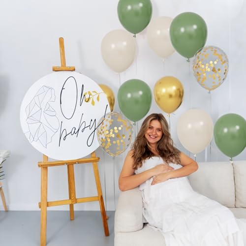 Image of 68Pcs Balloons Kit 12 Inch, Sage Green Balloon Sand White Metallic Gold Balloon Confetti with Ribbons, Party Balloons for Baby Bridal Shower Wedding Birthday Decorations.