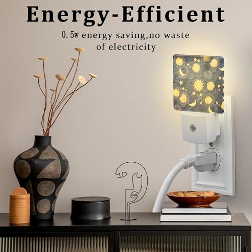 Image of Retro Moon and Sun Night Light, Colorful Zodiac Dusk to Dawn Night Light Plug in,0.5w Energy Saving Sleep Friendly NightLight for Kids Boys Girls Home Bedroom Living Room Decor