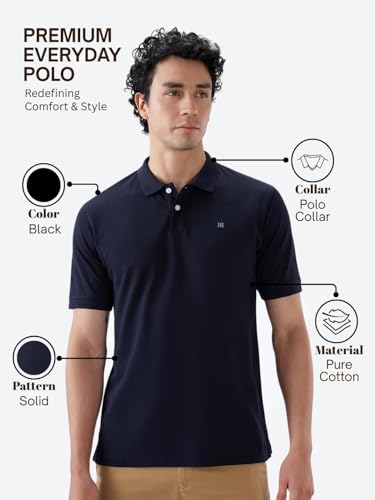 Image of Raymond Men Slim Fit Solid Pattern Pure Cotton Half Sleeve Polo Neck Casual T-Shirt