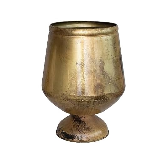 Creative Co-Op 15.75 Inches Round Metal Footed, Holds 10 Inches Pot, Antique Brass Finish Planter