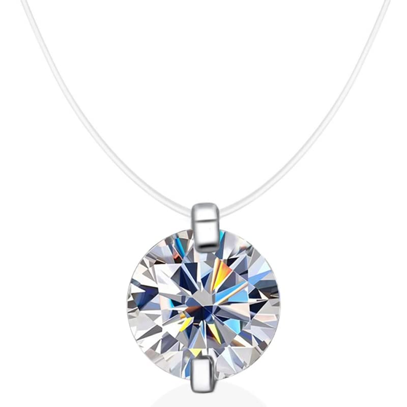 Collier moissanite 1ct en argent 925 avec fil de pêche invisible pour femme D VVS1