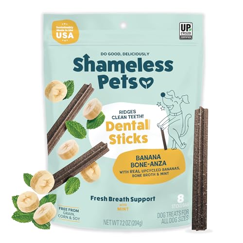 Image of Shameless Pets Dental Treats for Dogs, Banana Bone-Anza - Healthy Dental Sticks with Hip & Joint Support for Teeth Cleaning & Fresh Breath - Chews Free from Grain, Corn & Soy