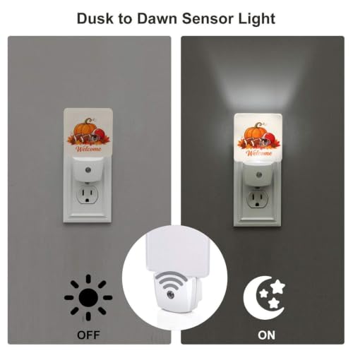 Image of Pumpkin Football LED Plug-in Night Lamp 2 Set, Auto Sensor Nightlights for Home Indoor Bedroom Bathroom Hallway