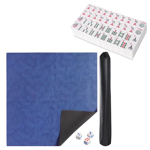 Set de Fichas Mahjong Americanas con Tapete Azul miniatura 1
