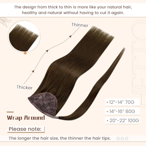 Hetto Hair Extension Ponytail Human Hair Brown 20 Inch Clip in Ponytail Hair Extensions Wrap Around Real Hair Ponytail Extension Straight for Quick Hairstyles 80g #4 - Image 3