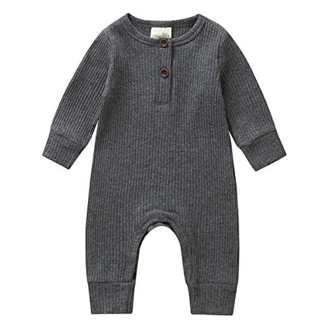 Gouldenhui Winter Unisex Newborn Baby Boy Girl Solid Romper Cotton Infant Ribbed Jumpsuit Clothes Long Sleeve One Piece Outfit (Long Sleeve-Grey, 3-6 Months) Cover
