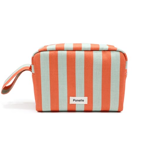 PONETTE - Neceser Menorca – con Cremallera Resistente y asa – Gran Capacidad, Plegable y Ligero – Diseño Actual a Rayas – Bolsa de Aseo Playa, Piscina, Viaje, Gimnasio y Uso Diario – Marca Española