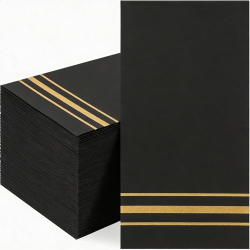 Black and Gold Paper Napkins 50 Pack Black Napkins Disposable Gold Line Dinner Napkin Black Cocktail Napkins Decorative Guest Napkin Hand Towels for Bathroom Wedding Graduation Party Decorations