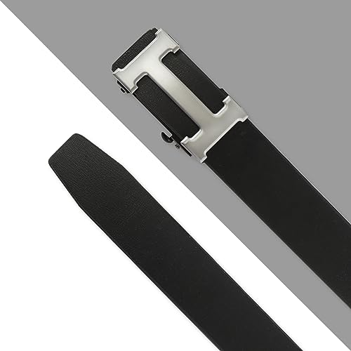 Image of Aurolran Men&Womens Leather Dress Belt Business Automatic Buckle Belt Color-Black Silver Gold