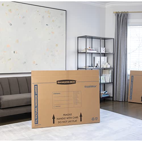 Image of Bankers Box SmoothMove Moving Boxes for Pictures and Mirrors, Medium, 37 x 4 x 27 Inches, 4 Pack (7711201) | Protect TVs, mirrors, and framed art with rigid moving boxes sized for flat, fragile items.