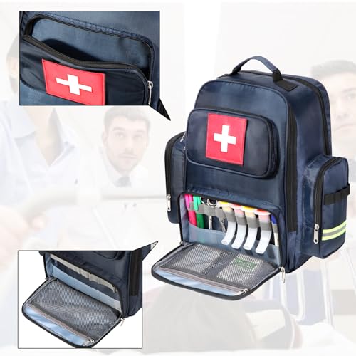 Image of Gatycallaty First Aid Backpack Medical Emt First Responder Bag Empty Ems Emergency Home Health Hiking Trauma Travel Camping (Large, Navy)