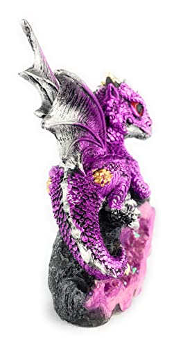 Ain’t It Nice Dragon Statue Purple Medieval Baby Dragon With Crystal Egg Nest Decorative Figurine Geode Sparkling Crystal Cave Dragon Figurine Collectible Fantasy, 4(L) 2(W) 5(H) Inches #TOP3