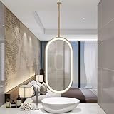 Black Metal Pole Ceiling Suspended LED Mirror Ceiling Mounted Suspended Corridor Bathroom Mirror Easy to Install for Living Room Entrance Hall(Gold,50 * 80cm/20 * 32in)
