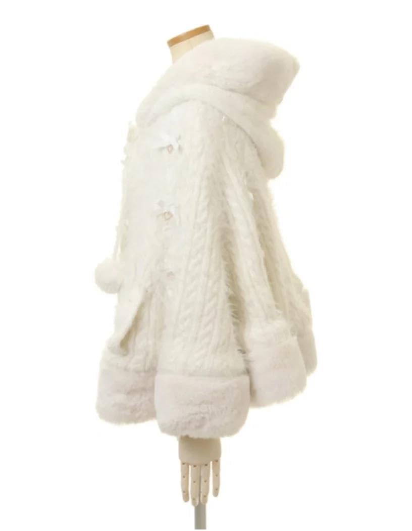 Lmtossey Cappotto da donna felpato lavorato a maglia con fiocco dolce principessa con cappuccio Kawaii Lolita cappotto autunno inverno caldo