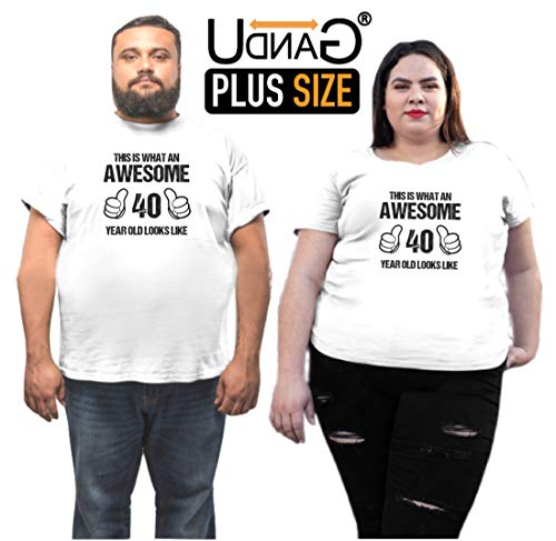 Image of UDNAG Unisex Round Neck Graphic 'Awesome | This is What an Awesome 40 Years Old Looks Like' Polyester T-Shirt White [Size XXS /34in to 7XL /56in]