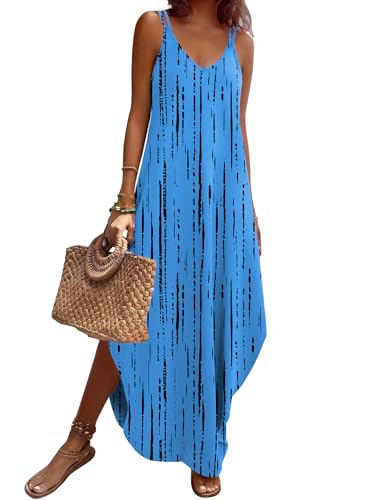 Image of Zeagoo Women's Casual Sundress Summer Maxi Sleeveless V Neck Split Boho Beach Dress Travel Vacation Dress with Pockets