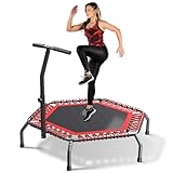 HYD-Parts 48' Hexagonal Trampoline, Rebounder Trampoline for Adults with T-Adjustable Handle Bar, Bungees, Stable & Quiet Fitness Exercise Trampoline Indoor/Outdoor Workout, 550 LBS