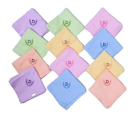 Image of ANTONIA Personalized Cotton Women's Handkerchiefs with Embroidered Initials, Assorted Colours (33 cm x 33 cm)