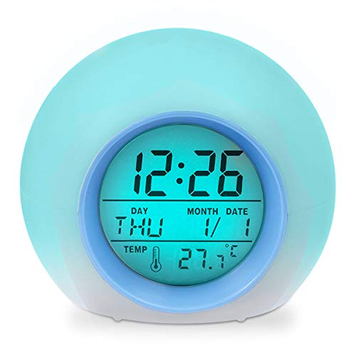 OUTWIT Kids Alarm Clock【Updated Version】, Student Digital Clock for Boys Girls, 7 Colors Changing Light Bedside Clock for Children's Bedroom, with Indoor Temperature, Touch Control and Snoozing