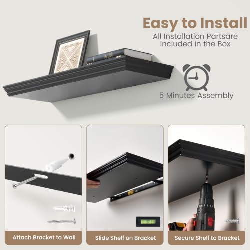 Image of 30 Inch Floating Shelves for Wall, 9.3 inchD Crown Molding Wood Display Shelf
