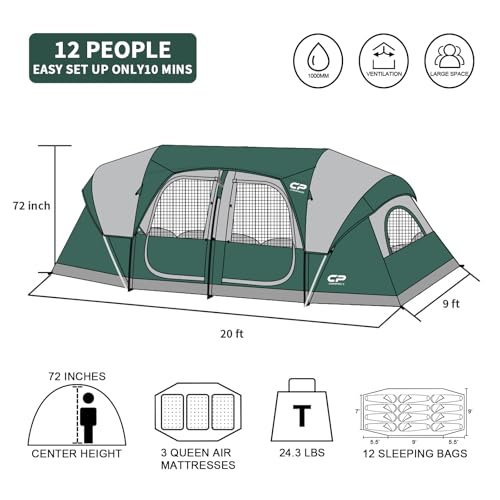 CAMPROS 12-Person 3 Room Family Tent