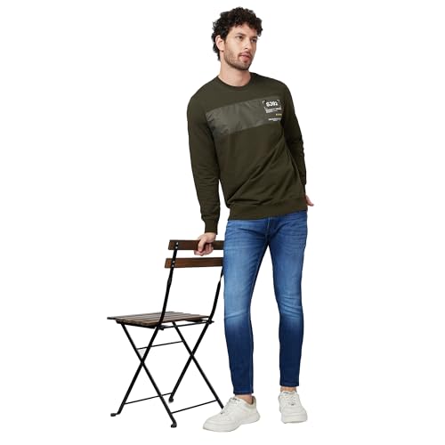 Image of Spykar Blended Hooded Full Sleeve Sweatshirt for Men