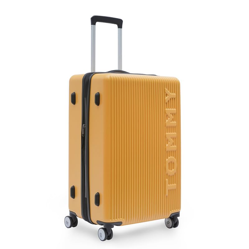 Image of Tommy Hilfiger Polyester Trolley, Yellow, Empire Plus, 63L | Big Suitcase for Travel, Hard 360 Degree Luggage, Medium Check-in