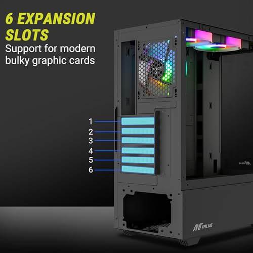 Image of Ant Value Tempered Glass CV100 Mid-Tower Computer Case /Gaming Cabinet A- Black | Support ATX, M-ATX, ITX | Pre-Installed 2 Top & 1 Rear Rainbow Fans, 2 USB Ports