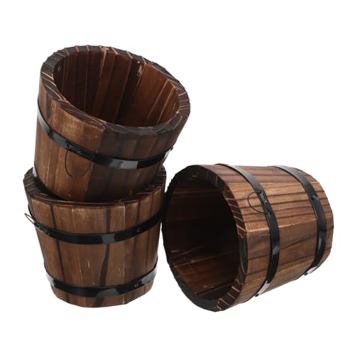 Gatuida 3pezzi Fioriera Retrò in Legno Massiccio Carbonizzato Vasi Da Fiori Da Esterno Per Piante e Piccole Piante Portapiante in Legno Per Giardini e Patio Marrone
