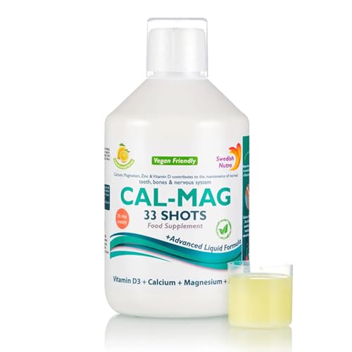 Swedish Nutra Cal-Mag flüssig – 500 ml Nahrungsergänzung für Zähne und Knochen – mit Calcium, Magnesium, Zink und Vitamin D3 – ohne Zucker, vegan, ohne künstliche Zusatzstoffe – Zitronengeschmack Swedish Nutra Cal-Mag flüssig – 500 ml Nahrungsergänzung für Zähne und Knochen – mit Calcium, Magnesium, Zink und Vitamin D3 – ohne Zucker, vegan, ohne künstliche Zusatzstoffe – Zitronengeschmack