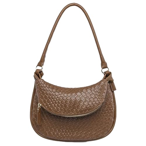 Image of Texture Underarm Shoulder Bag for Women,PU Leather Vintage Crescent Double Layer Hobo Handbag
