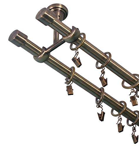 Sento 19/19mm Decken Gardinenstange Vorhangstange 2-läufig Messing Antik Metall 180cm