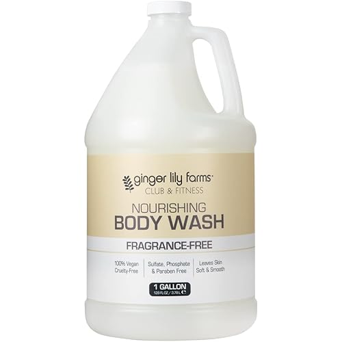 Ginger Lily Farms Club & Fitness Nourishing Body Wash, 100% Vegan & Cruelty-Free, Bath & Shower Gel for Men and Women, Fragrance Free, 1 Gallon (128 fl. oz.) Refill