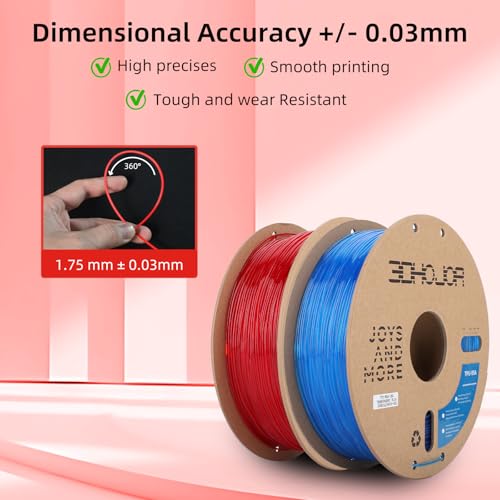 Image of 3DHojor TPU Filament 1.75mm TUP95A 3D Printer Filament Flexible Soft 3D Filament 1KG*2 Bundle fit Most FDM 3D Printers Dimensional Accuracy + /- 0.03 mm-Transparent Red /Blue
