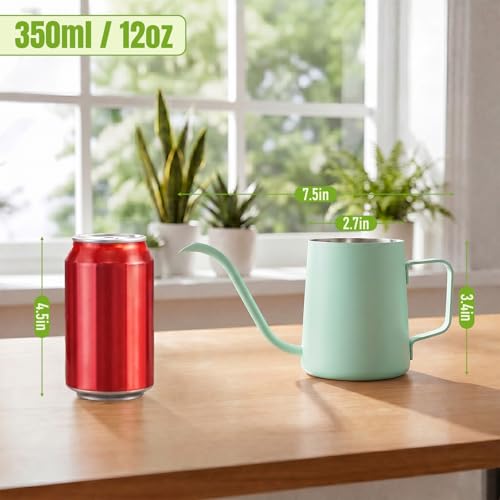 Image of Watering Can for Indoor Plants, Indoor Watering Can with Long Spout and Handle Rust-Proof 304 Stainless Steel Material (350ml /12oz-Green)