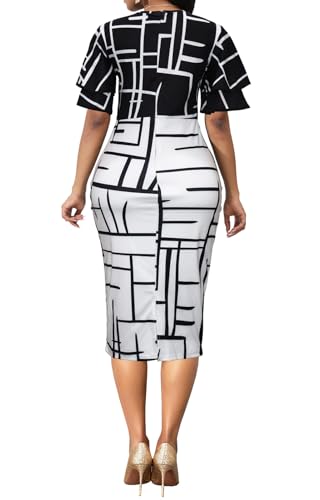 Image of Xinlees Women's Bodycon Pencil Dress Sexy Short Ruffles Sleeve Clubwear Basic Fitted Outfits Casual Midi Dresses