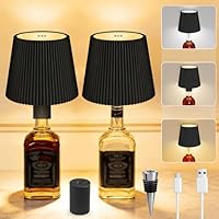 2 Stück Flaschenlampe Aufsatz LED Aufladbar, 3 Einstellbare Farbtemperaturmodi, Touch Flaschen-Lampe, Schutzart IP54, Kabelloses USB Aufladbar Tischlampen, für Schlafzimmer, Garten, Bar (Schwarz)